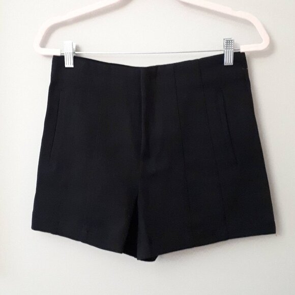 NWOT Zara black high waist tonal top stitched cotton blend shorts, M - Picture 11 of 12